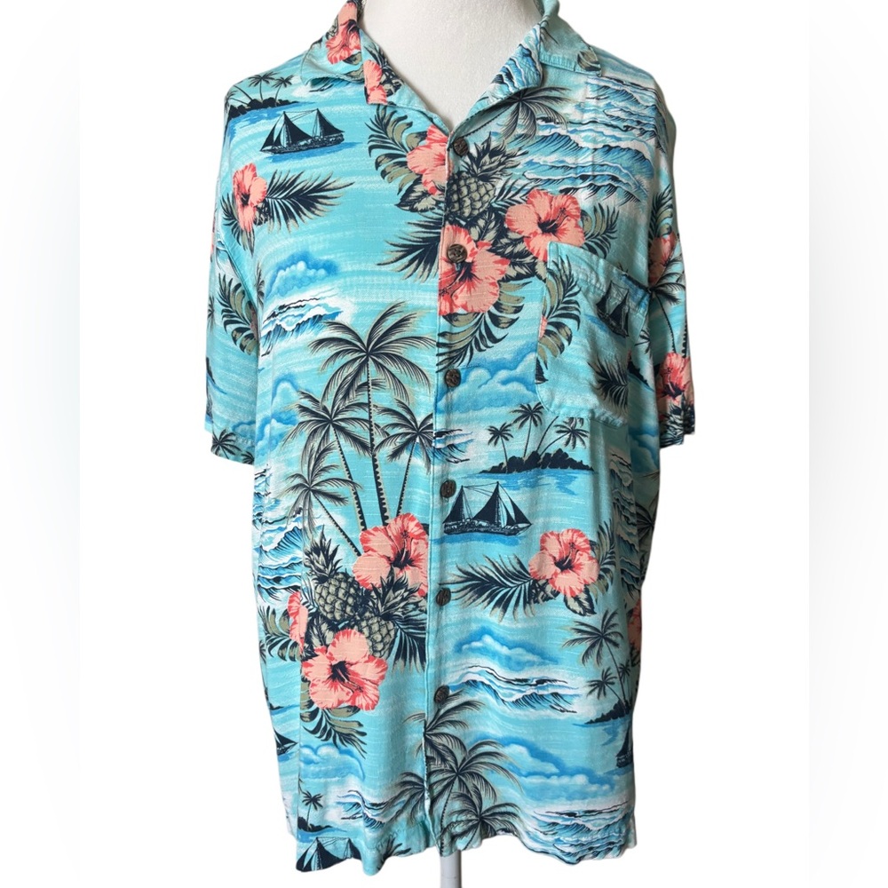 George Tropical Hawaiian Button down Shirt Size L